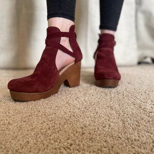 Free People Cedar Clog Maroon Pink Suede Heels Cutout Bootie EU 39 Women's US 9